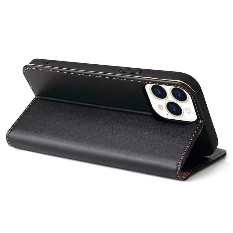 FIERRE SHANN For iPhone 15 Pro Max Case Magnetic Auto Closing Textured PU Leather Phone Cover