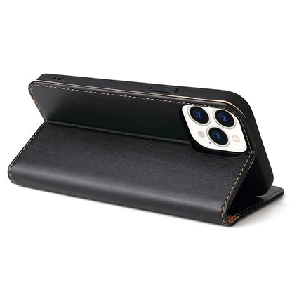 FIERRE SHANN For iPhone 15 Pro Max Case Magnetic Auto Closing Textured PU Leather Phone Cover
