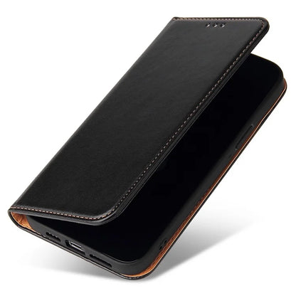 FIERRE SHANN For iPhone 15 Pro Max Case Magnetic Auto Closing Textured PU Leather Phone Cover