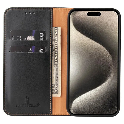 FIERRE SHANN For iPhone 15 Pro Max Case Magnetic Auto Closing Textured PU Leather Phone Cover