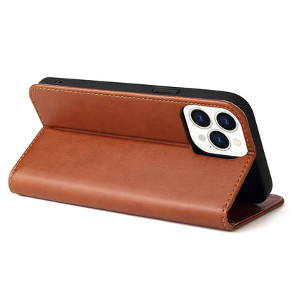 FIERRE SHANN For iPhone 15 Pro Max Case Magnetic Auto Closing Textured PU Leather Phone Cover
