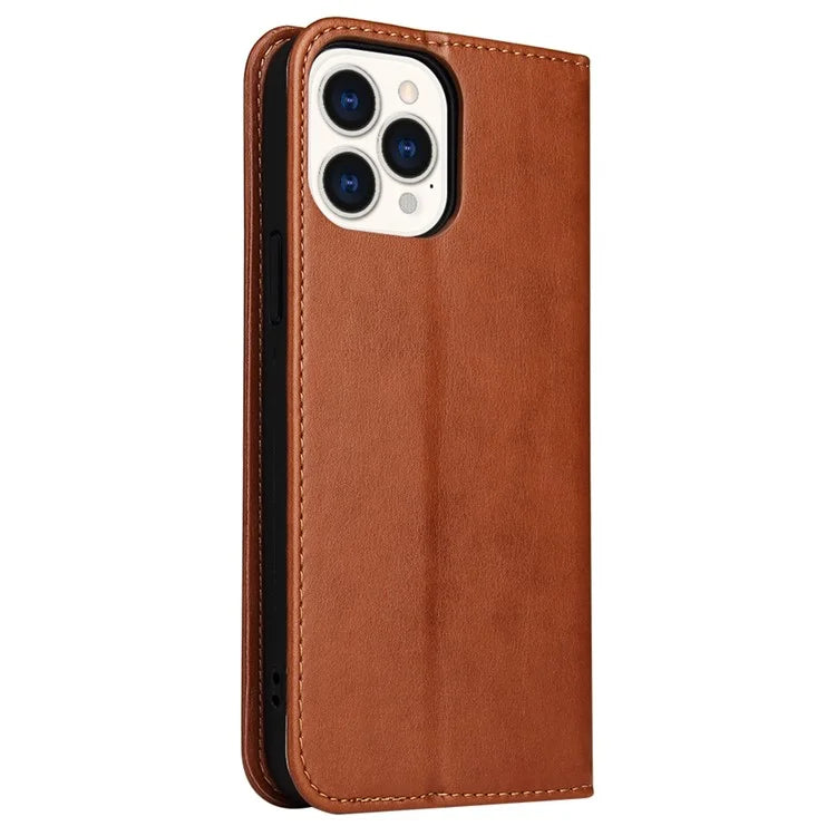 FIERRE SHANN For iPhone 15 Pro Max Case Magnetic Auto Closing Textured PU Leather Phone Cover