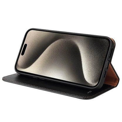 FIERRE SHANN For iPhone 15 Pro Max Case Magnetic Auto Closing Textured PU Leather Phone Cover