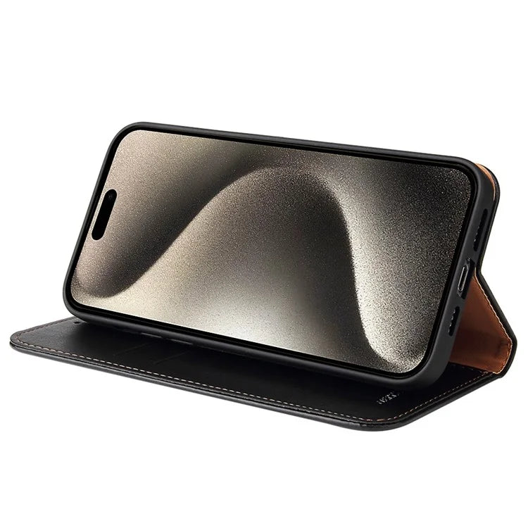 FIERRE SHANN For iPhone 15 Pro Max Case Magnetic Auto Closing Textured PU Leather Phone Cover
