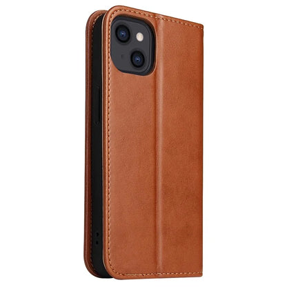 FIERRE SHANN For iPhone 15 Plus Case PU Leather Phone Cover Shockproof Phone Protector