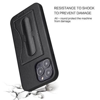 FIERRE SHANN For iPhone 15 Pro Max Card Holder Case PU Leather+TPU+PC Kickstand Phone Cover