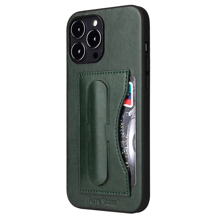 FIERRE SHANN For iPhone 15 Pro Max Card Holder Case PU Leather+TPU+PC Kickstand Phone Cover