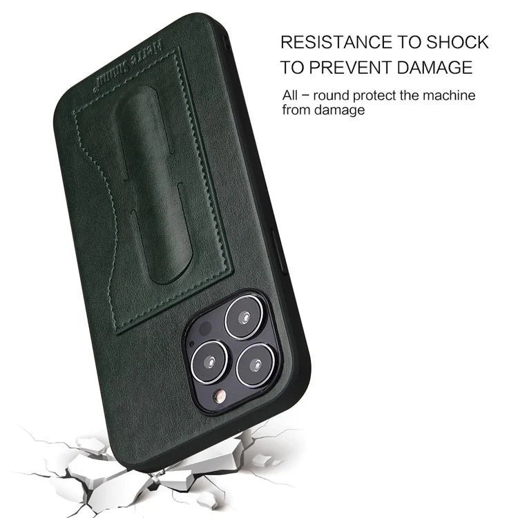 FIERRE SHANN For iPhone 15 Pro Max Card Holder Case PU Leather+TPU+PC Kickstand Phone Cover