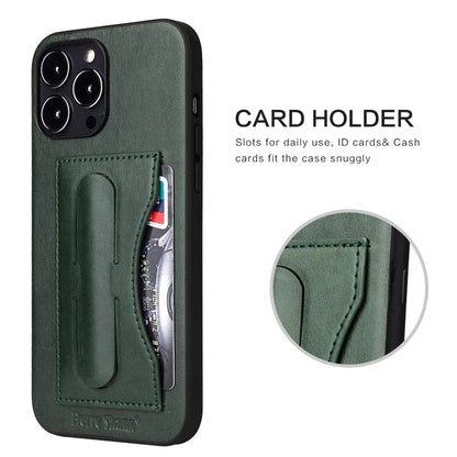 FIERRE SHANN For iPhone 15 Pro Max Card Holder Case PU Leather+TPU+PC Kickstand Phone Cover