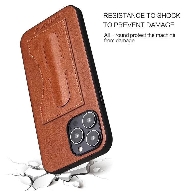FIERRE SHANN For iPhone 15 Pro Max Card Holder Case PU Leather+TPU+PC Kickstand Phone Cover