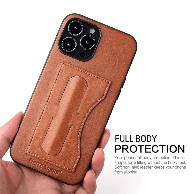 FIERRE SHANN For iPhone 15 Pro Max Card Holder Case PU Leather+TPU+PC Kickstand Phone Cover