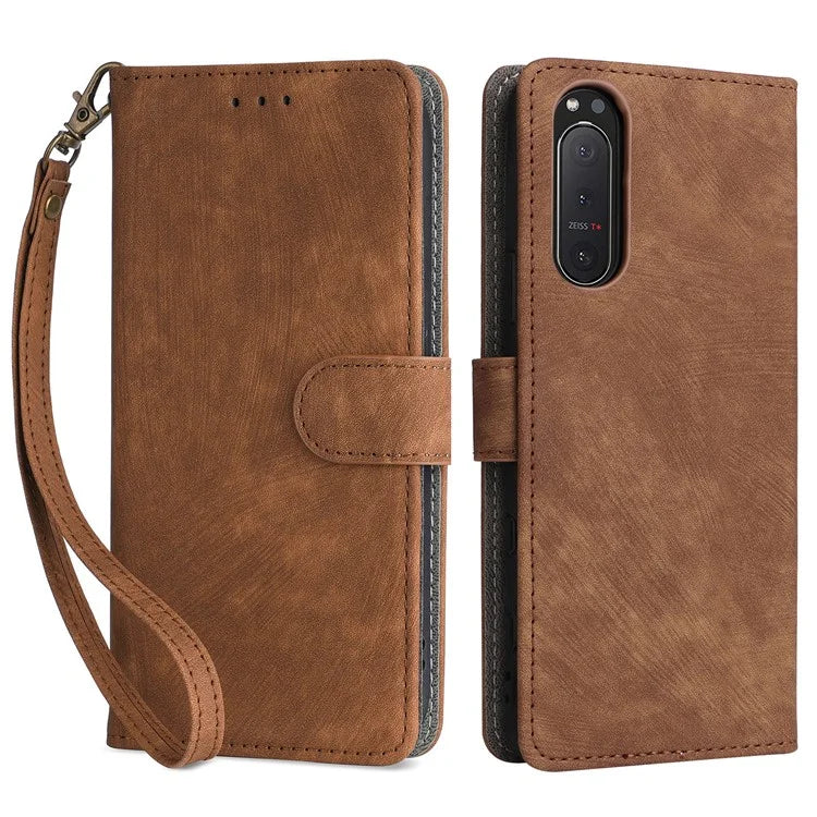 For Sony Xperia 5 II Case Wallet PU Leather Stand RFID Blocking Phone Cover with Strap