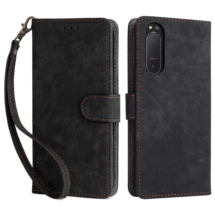 For Sony Xperia 5 II Case Wallet PU Leather Stand RFID Blocking Phone Cover with Strap