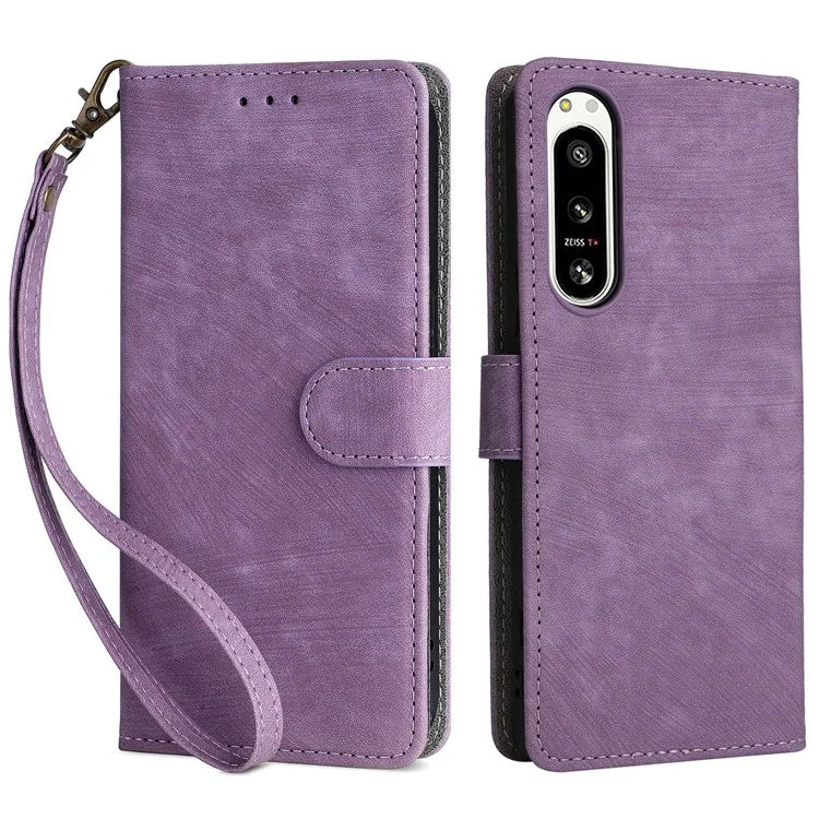 For Sony Xperia 5 IV 5G Case PU Leather Stand Phone Cover RFID Blocking Wallet with Strap