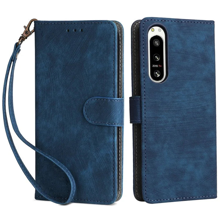 For Sony Xperia 5 IV 5G Case PU Leather Stand Phone Cover RFID Blocking Wallet with Strap