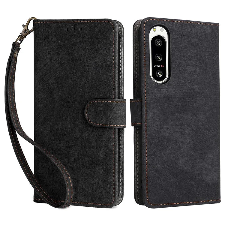 For Sony Xperia 5 IV 5G Case PU Leather Stand Phone Cover RFID Blocking Wallet with Strap