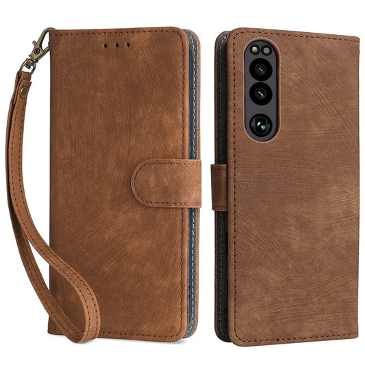 For Sony Xperia 5 III 5G Case Slim-Fit PU Leather RFID Blocking Phone Cover with Strap