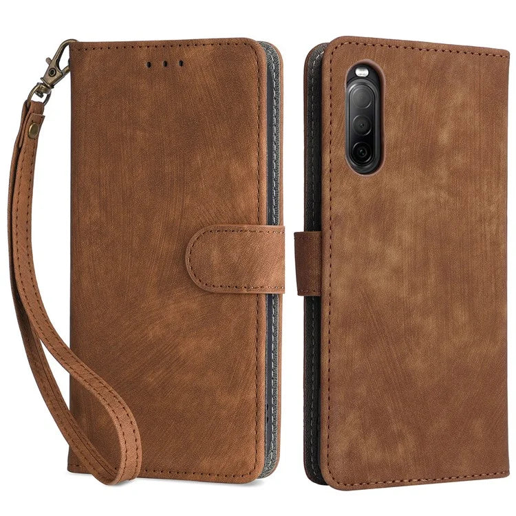 For Sony Xperia 10 II Case Mobile Phone Cover PU Leather RFID Blocking Shell with Strap