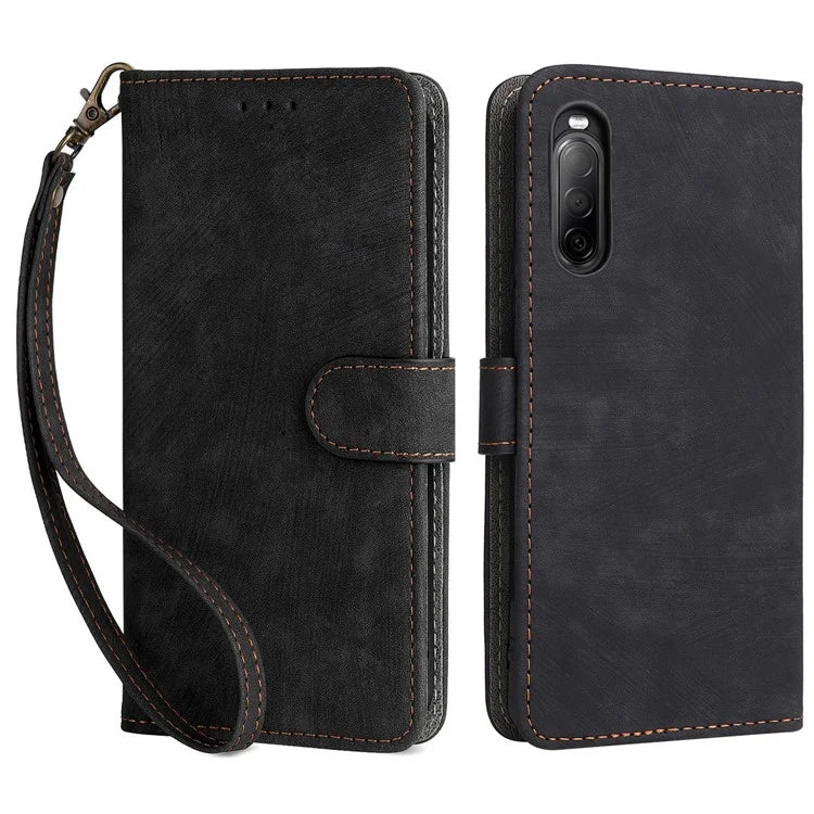 For Sony Xperia 10 II Case Mobile Phone Cover PU Leather RFID Blocking Shell with Strap