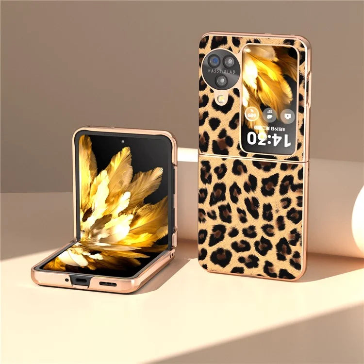 For Oppo Find N3 Flip 5G Leopard Pattern Nano Electroplating Folding Phone Cover