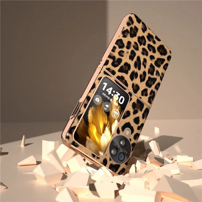 For Oppo Find N3 Flip 5G Leopard Pattern Nano Electroplating Folding Phone Cover