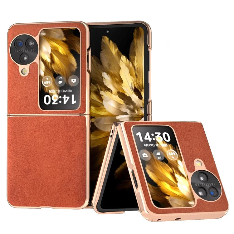 For Oppo Find N3 Flip 5G Case Electroplating PU Leather + PC Phone Cover