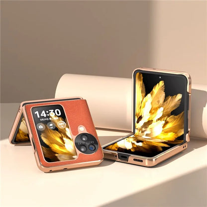 For Oppo Find N3 Flip 5G Case Electroplating PU Leather + PC Phone Cover