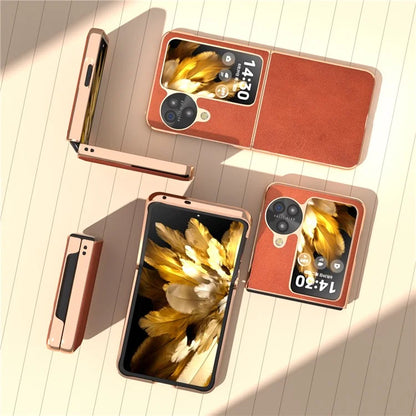 For Oppo Find N3 Flip 5G Case Electroplating PU Leather + PC Phone Cover