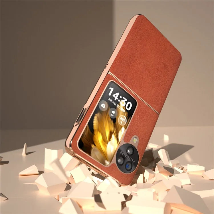 For Oppo Find N3 Flip 5G Case Electroplating PU Leather + PC Phone Cover