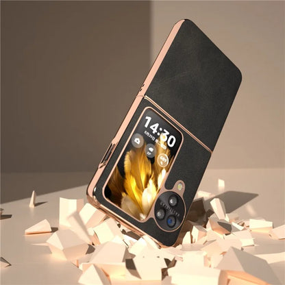 For Oppo Find N3 Flip 5G Case Electroplating PU Leather + PC Phone Cover