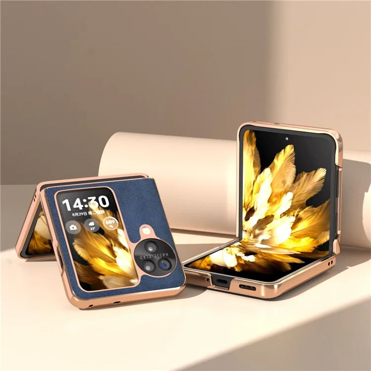 For Oppo Find N3 Flip 5G Case Electroplating PU Leather + PC Phone Cover