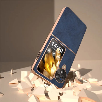 For Oppo Find N3 Flip 5G Case Electroplating PU Leather + PC Phone Cover