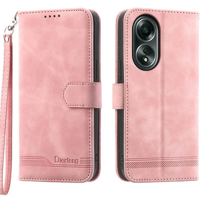 DIERFENG DF-03 Flip Phone Cover for Oppo A58 4G Case Lines Imprinted Wallet Stand Mobile Leather Shell