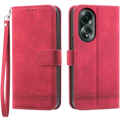 DIERFENG DF-03 Flip Phone Cover for Oppo A58 4G Case Lines Imprinted Wallet Stand Mobile Leather Shell