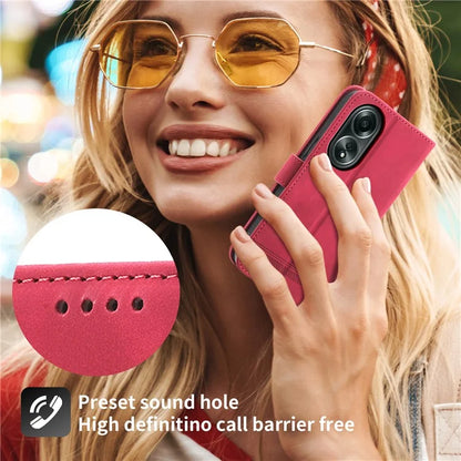 DIERFENG DF-03 Flip Phone Cover for Oppo A58 4G Case Lines Imprinted Wallet Stand Mobile Leather Shell