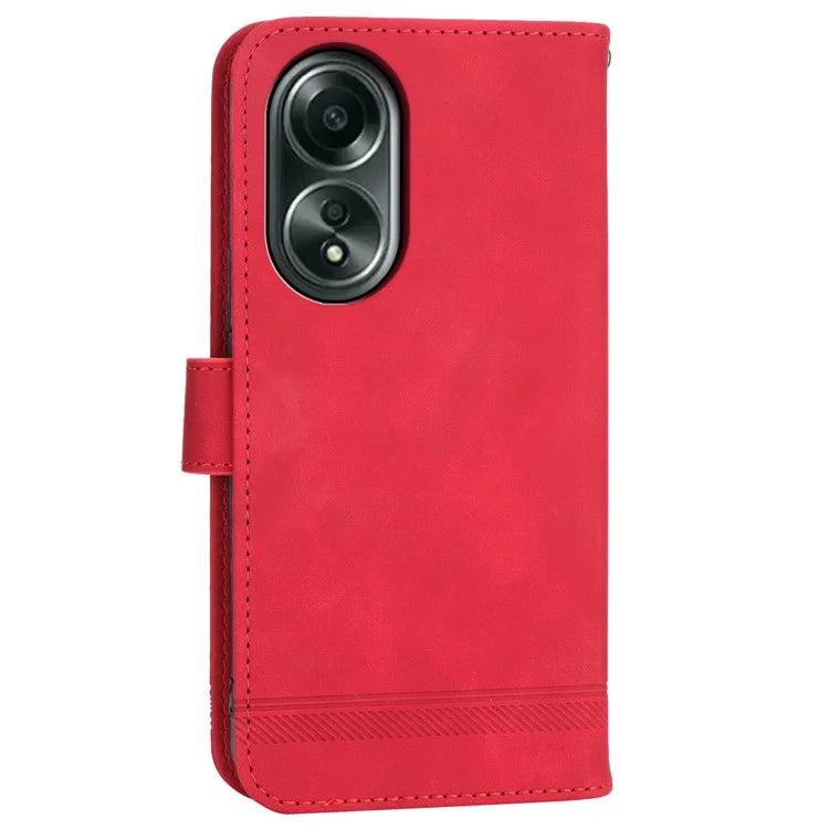 DIERFENG DF-03 Flip Phone Cover for Oppo A58 4G Case Lines Imprinted Wallet Stand Mobile Leather Shell