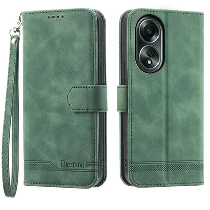 DIERFENG DF-03 Flip Phone Cover for Oppo A58 4G Case Lines Imprinted Wallet Stand Mobile Leather Shell