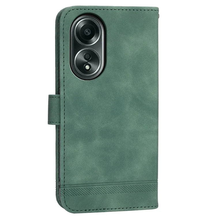 DIERFENG DF-03 Flip Phone Cover for Oppo A58 4G Case Lines Imprinted Wallet Stand Mobile Leather Shell