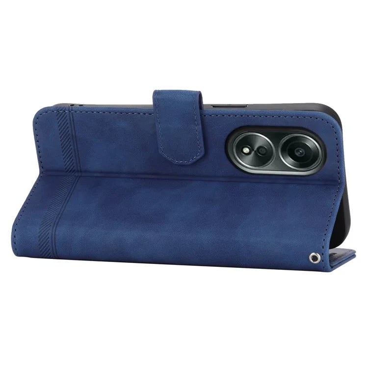 DIERFENG DF-03 Flip Phone Cover for Oppo A58 4G Case Lines Imprinted Wallet Stand Mobile Leather Shell