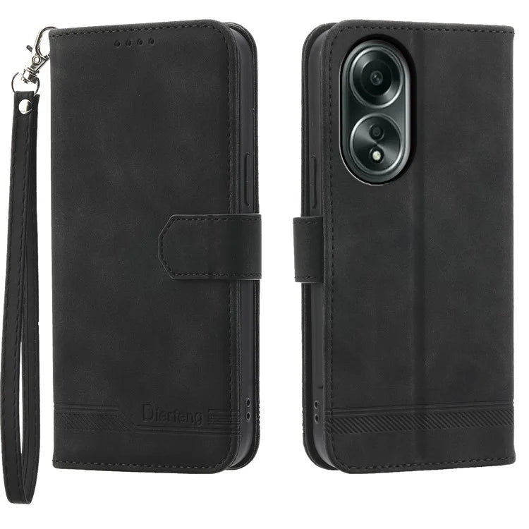 DIERFENG DF-03 Flip Phone Cover for Oppo A58 4G Case Lines Imprinted Wallet Stand Mobile Leather Shell