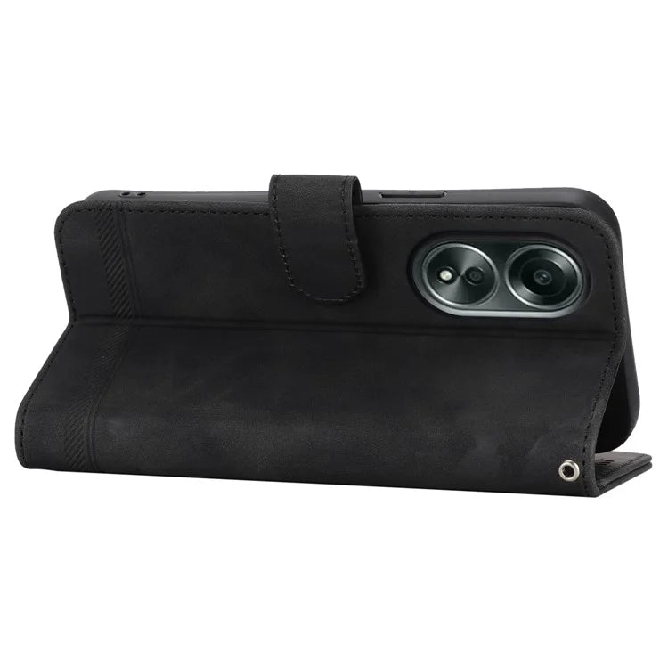 DIERFENG DF-03 Flip Phone Cover for Oppo A58 4G Case Lines Imprinted Wallet Stand Mobile Leather Shell
