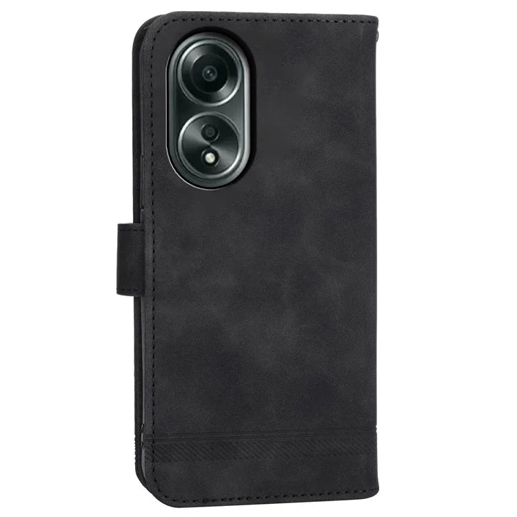 DIERFENG DF-03 Flip Phone Cover for Oppo A58 4G Case Lines Imprinted Wallet Stand Mobile Leather Shell