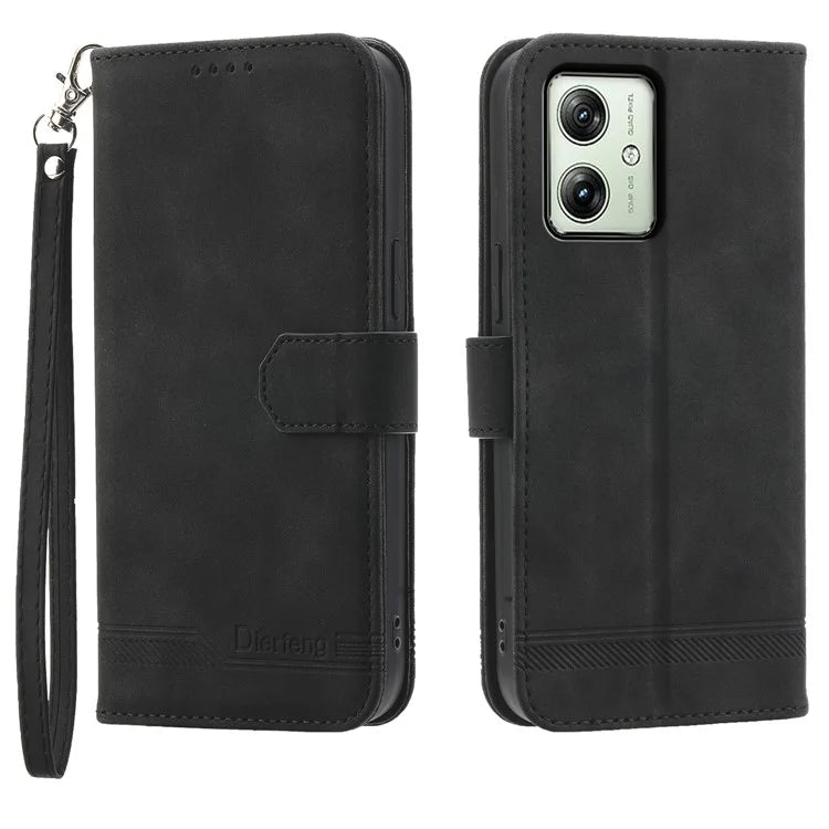 DIERFENG DF-03 For Motorola Moto G54 5G Case Slim-Fit Phone Shell Imprinted PU Leather Wallet Stand Cover