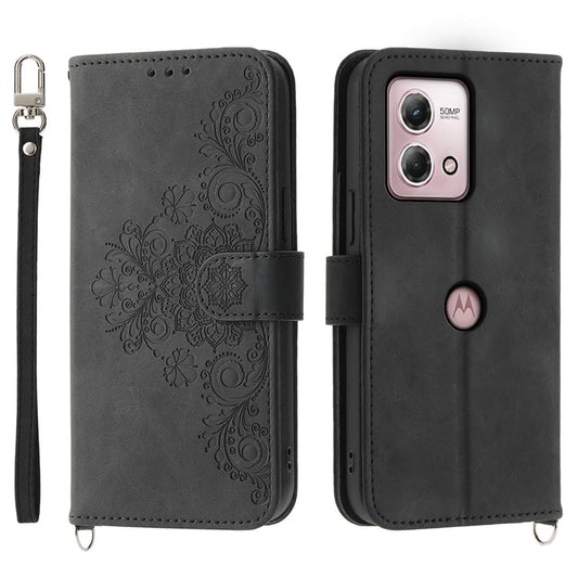 For Motorola Moto G Stylus (2023) Leather Case Phone Wallet Cover with Hand Strap + Shoulder Strap