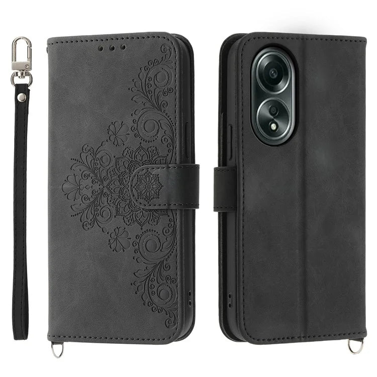 For Oppo A58 4G Case Wallet Skin-touch Phone Cover with Hand Strap + Shoulder Strap