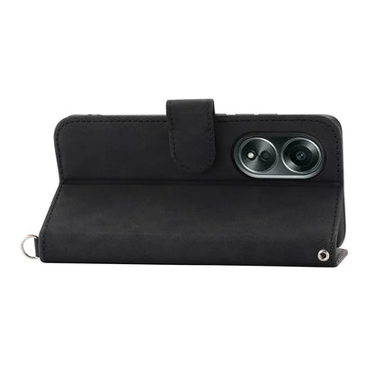 For Oppo A58 4G Case Wallet Skin-touch Phone Cover with Hand Strap + Shoulder Strap