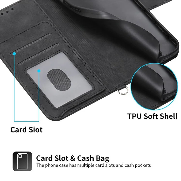 For Oppo A58 4G Case Wallet Skin-touch Phone Cover with Hand Strap + Shoulder Strap