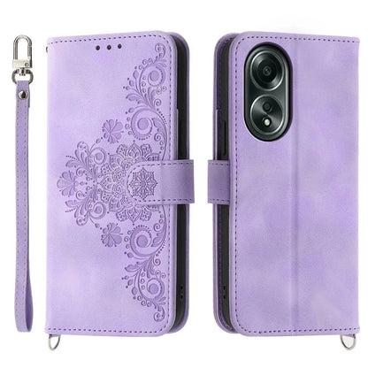 For Oppo A58 4G Case Wallet Skin-touch Phone Cover with Hand Strap + Shoulder Strap