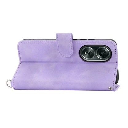 For Oppo A58 4G Case Wallet Skin-touch Phone Cover with Hand Strap + Shoulder Strap