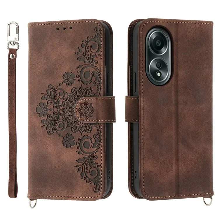 For Oppo A58 4G Case Wallet Skin-touch Phone Cover with Hand Strap + Shoulder Strap